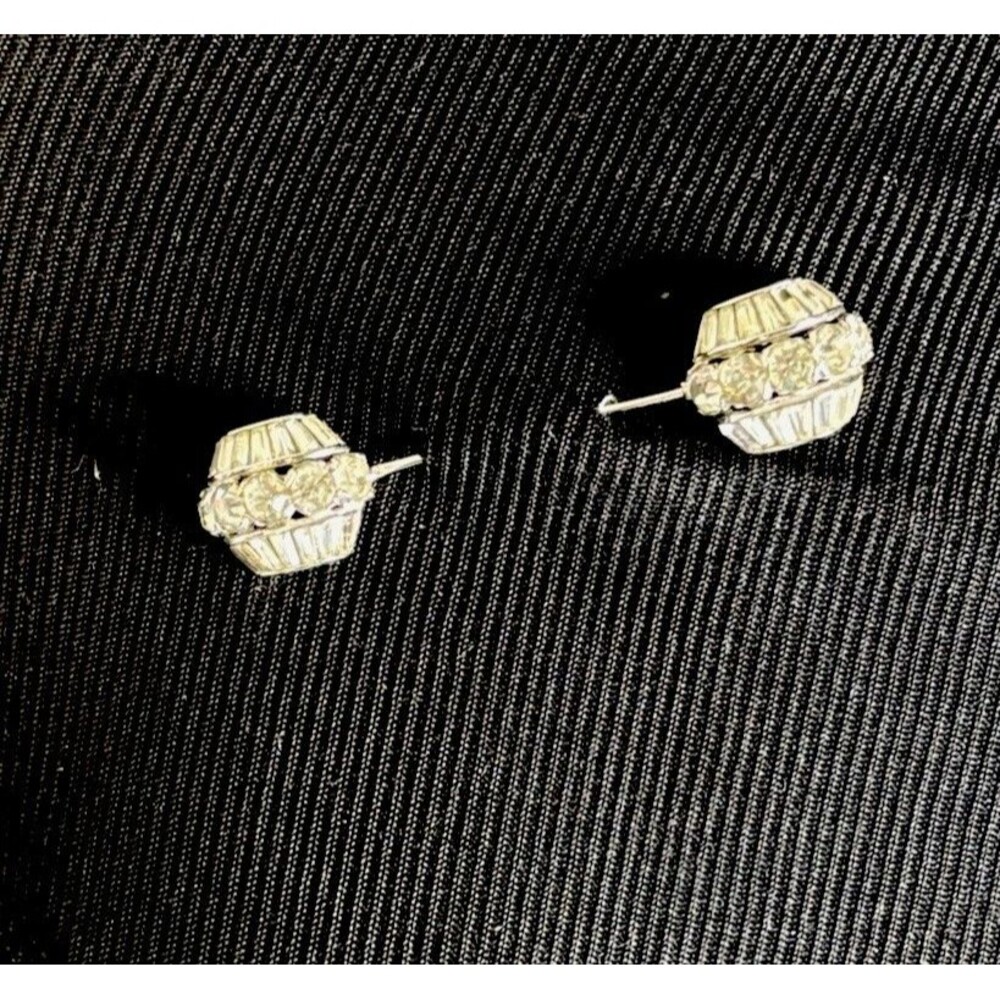 Vintage Mazer Rhinestone Bezel Baguette & Round RARE Barbell  3 “ Brooch Pin